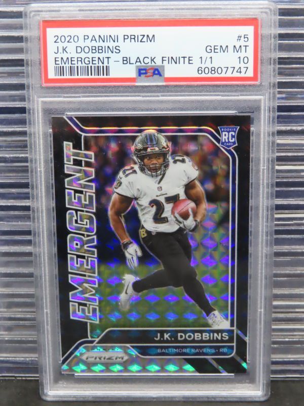 JK Dobbins Panini Prizm Emergent #5 Black Finite 1/1
