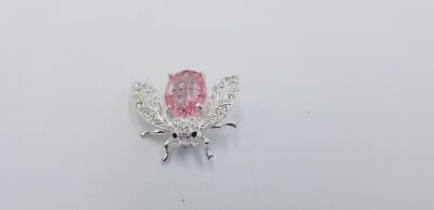 Silver Tone Multi Rhinestone Bee Pin / Brooch W/ Pink Glass Stone Back EUC