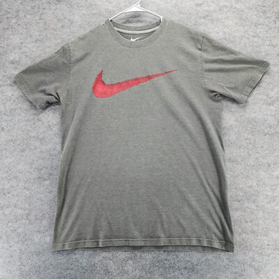 Nike Shirt Mens Large Regular Fit Short Sleeve Gray Red Swoosh