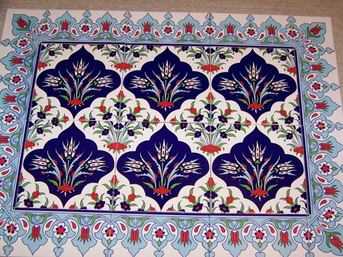 32"x24" Turkish Iznik Red Tulip & Daisy Pattern Border Ceramic Tile Mural Panel - Picture 14 of 20
