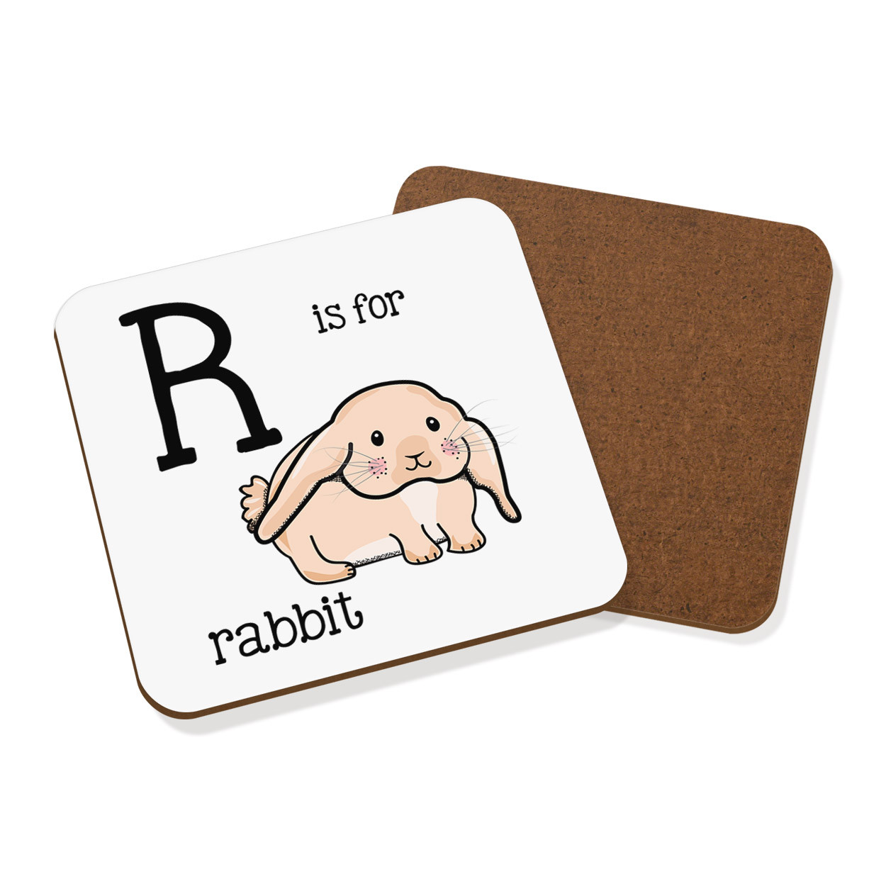 Letter R Is For Rabbit Coaster Drinks Mat - Funny Bunny Alphabet