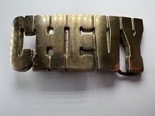 CHEVY Belt Buckle Iconic 70s Cut Out Brass Name Vintage Baron Taiwan Collectable