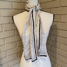 VINTAGE ANNE KLEIN SILK STRIPED POLKA DOT PRINT OBLONG SCARF 10" X 53"