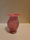 Vintage Small Fenton Cranberry Opalescent Hobnail Roundtop Budvase 3.75 in