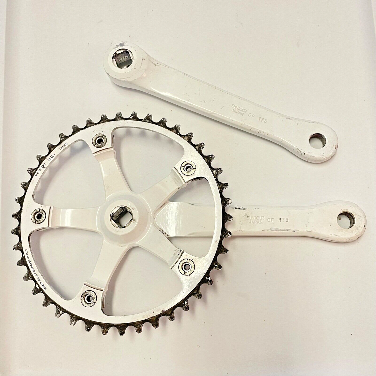 パーツ SUNTOUR SUPERBE PRO 170mm Vintage Suntour Superbe Pro White Crank Set 175 mm 130 BCD