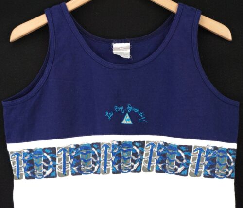 WOMENS LE COQ SPORTIF TANK TOP WHITE BLUE SIZE L LARGE