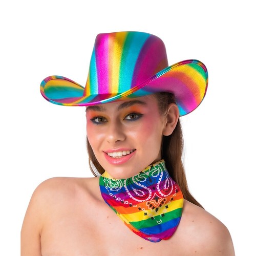 Adult Rainbow Iridescent Texan Cowgirl Hat Cowboy Wild West Taylor Swift - Picture 3 of 3