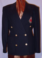 ESCADA LADIES WOOL CASHMERE NAVY DOUBLE BREASTED BLAZER / JACKET EMBLEM SZ 12