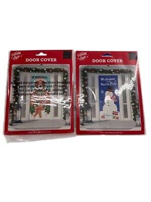 Holiday Style Door Cover Gingerbread Snowman Design 72'' X 30'' Christmas Bundle