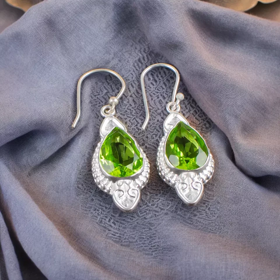Peridot Teardrop Dangle Earrings 925 Silver handcrafted Earrings For Her - Image 2 of 3