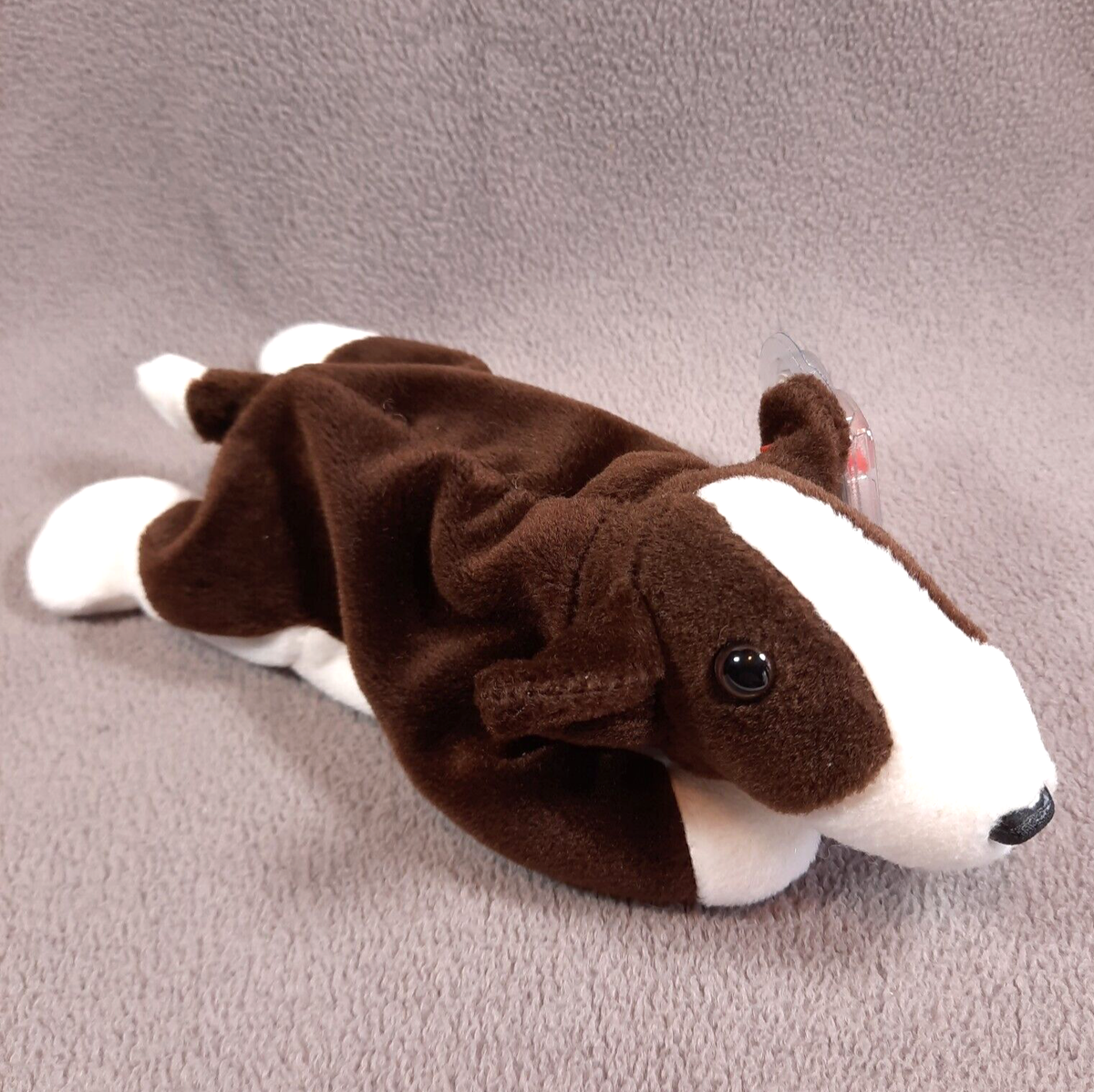 Ty Beanie Baby BRUNO the Bull Terrier Dog Brown White 1997 MWMTs