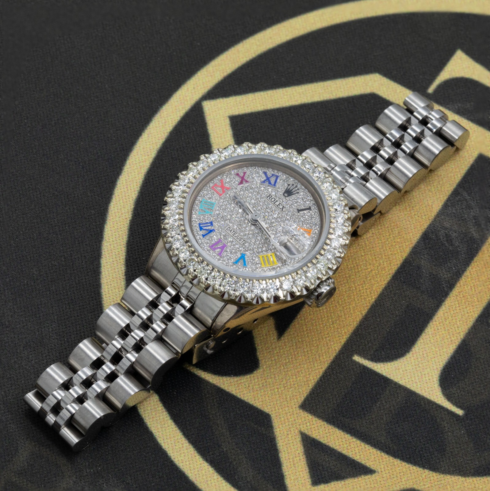 Rolex Datejust 26mm 6517 Pave Roman Rainbow Dial Jubilee Bracelet 2.50 CT
