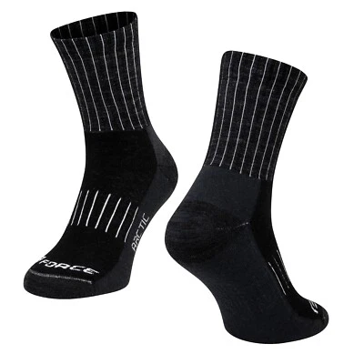 FORCE Warme Merino Socken Fahrrad Fahrradsocken Winter Wandern Laufen MTB Schwarz Warm
