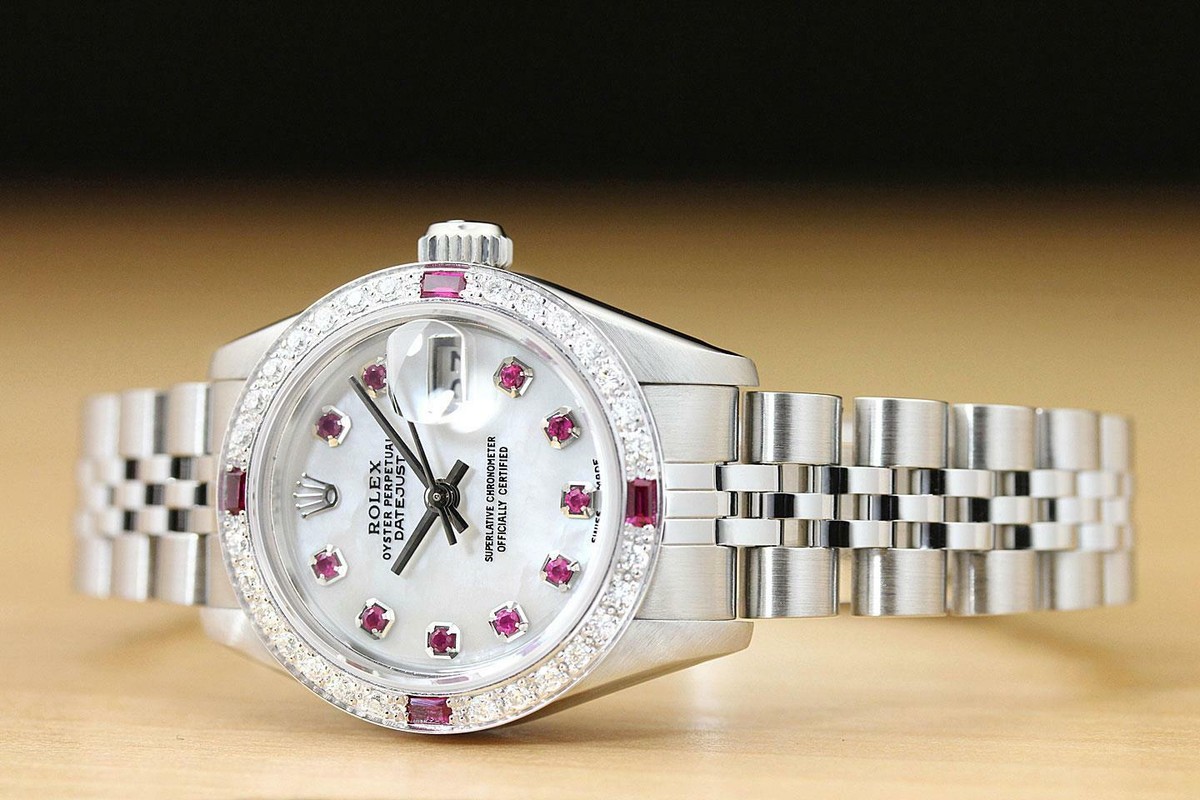 ROLEX LADIES DATEJUST 69174 MOTHER OF PEARL RUBY DIAMOND 18K
