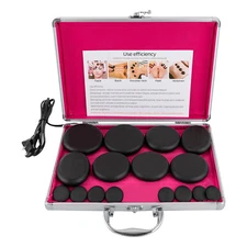16 Pcs Portable Hot Stones Massage Kit Stone Warmer SPA Massager with Heater Box