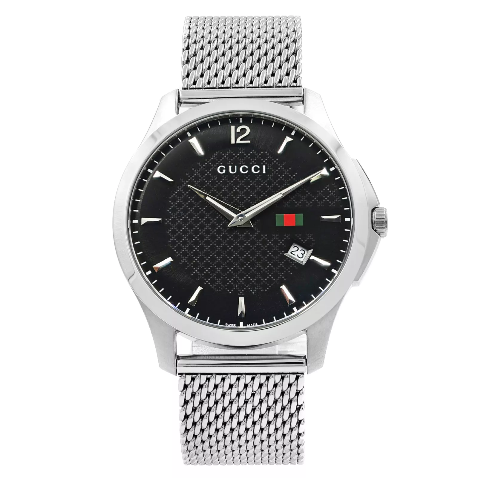 Montre homme Gucci G Timeless 40 mm bracelet en maille acier cadran noir quartz YA126308
