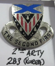 Army DI DUI CB  2nd ARTILLERY Arty Regiment FA nhm Korea made pierced Asmic #2B3