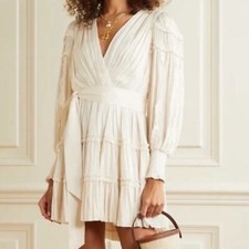 Ulla Johnson Amal Ivory Silky Ruffle Long Sleeve Wrap Top Boho Mini Dress Sz 8