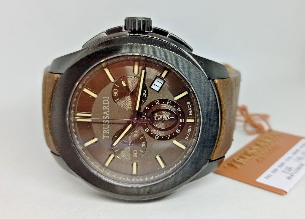 OROLOGIO UOMO TRUSSARDI CRONOGRAFO SWISS MADE T01 VETRO ZAFFIRO CINTURINO PELLE