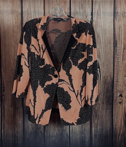 MING WANG WOMENS BLACK &PEACH FLORAL DESIGN SWEATER KNIT BLAZER SIZE S NEW W TAG - Picture 4 of 6