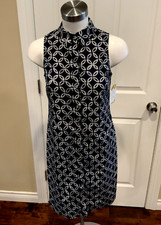 Michael Kors Navy Blue & White Patterned Collared Shirt Dress, Size 0 (US)