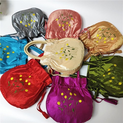 Embroidered Flower Bucket Bag Top Handle Phone Wallet Tote Bag for Woman - Picture 4 of 16