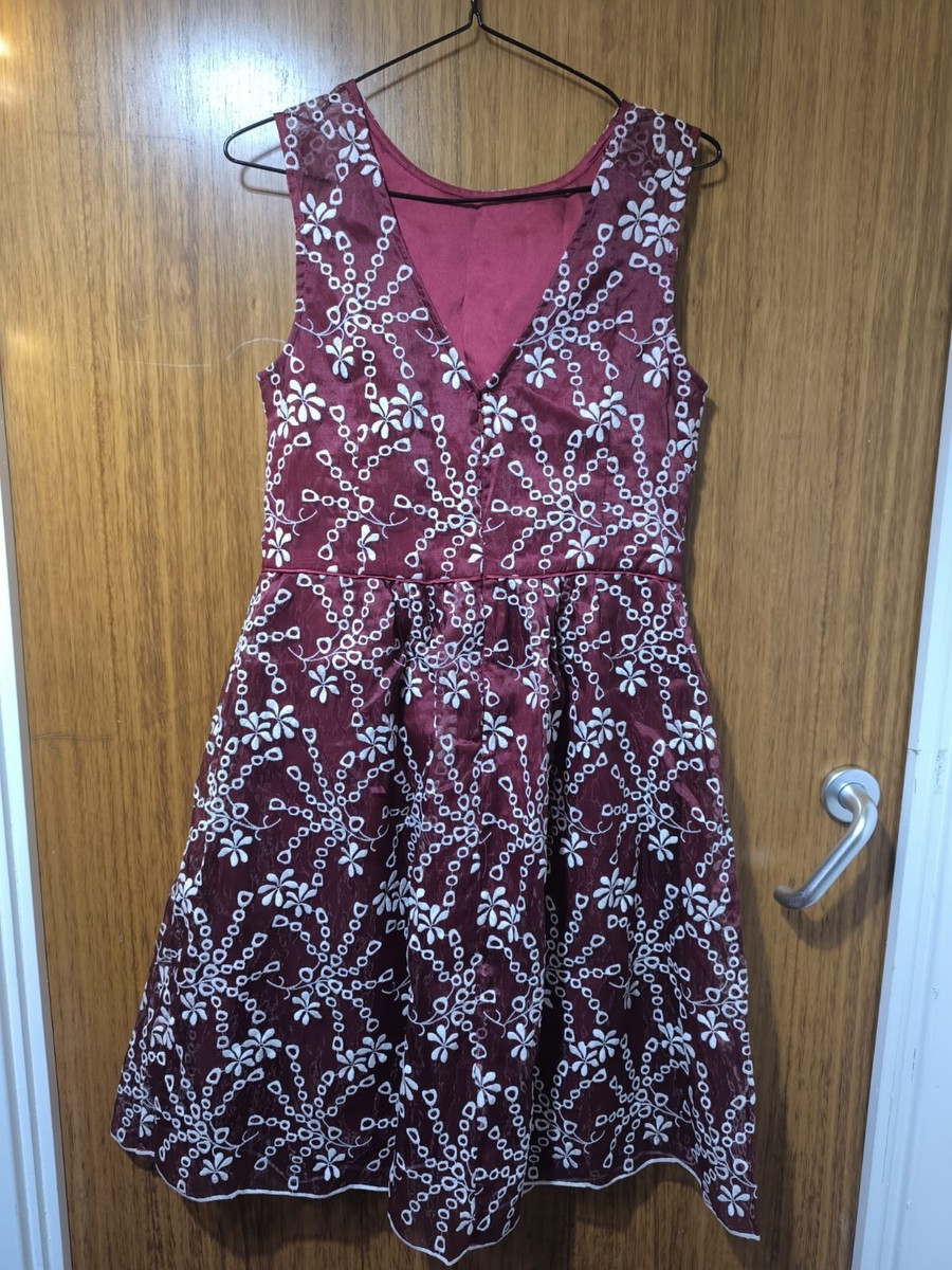 long sleeve burgundy dresses for women Burgundy Wool Vintage Dress – Long Sleeve Flared Midi for Autumn Winter 4490 Burgundy / L main image 0