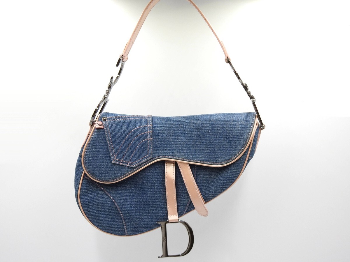 Christian Dior Saddle Bag Shoulder Hand Bag Denim Patent Leather