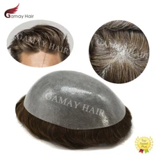 Full Poly Mens Toupee All Skin Pu Hair Replacement System for Men Hand Tied Wig