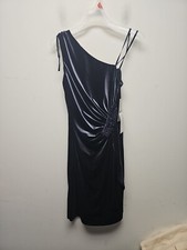 Eliza J One Shoulder Sequin Detail Evening Midi Dress Velour Black 4 New