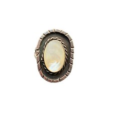 Handcrafted Mother of Pearl and Sterling Silver Ring Size 7.75 Ring Oval Shape