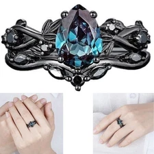2-Piece Set Wedding Engagement Finger Ring Elegant Jewelry Gemstone Gift Woman