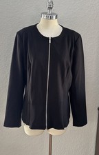 Chico  s Lined Blazer Jacket Size 2 L 12/14 Black Career Wear Zippers Excellent
