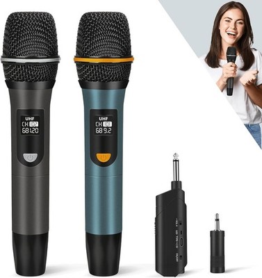 Wireless Microphones, UHF Metal Rechargeable Cordless Dynamic Mic System with Au