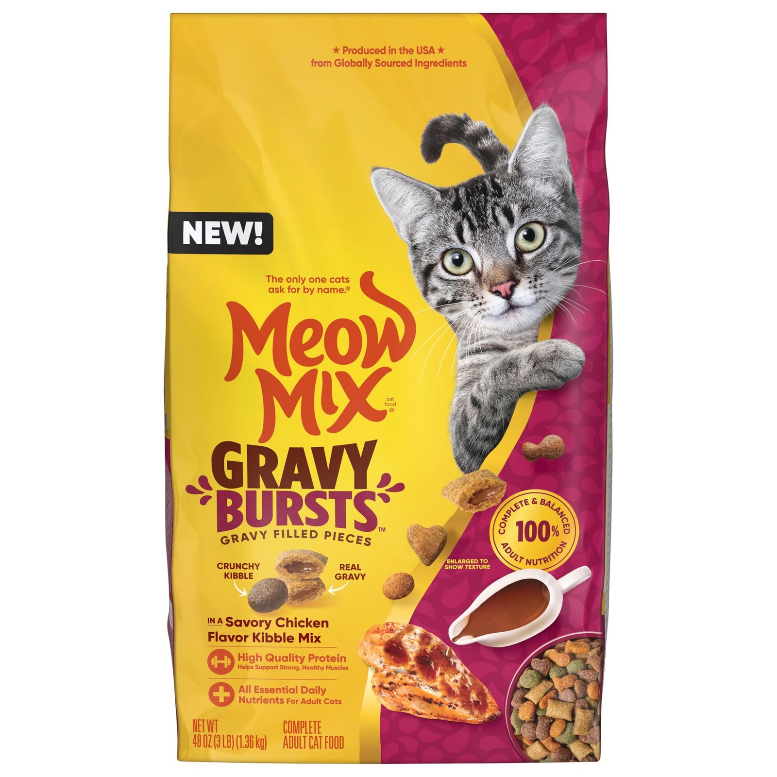 Mix Gravy Bursts Dry Cat Food, Chicken, 3 LB Bag