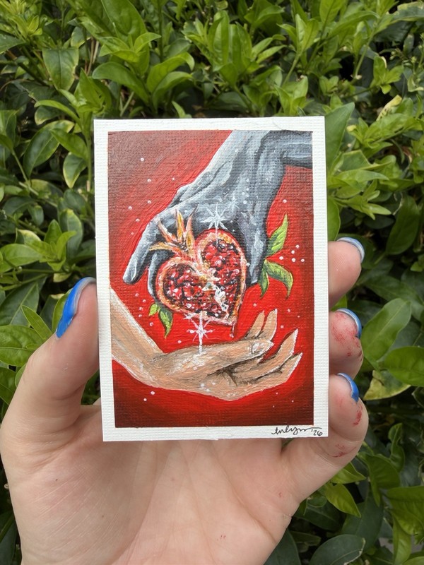 ACEO Original Hand Painted Pomegranate Mini Art Hades Greek Mythology Acrylic