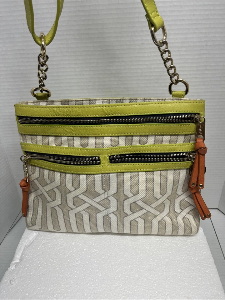 Cartera Bandolera SPARTINA 449 Florida Lino Natural, Correa de Cuero Genuino Foto 2 de 4