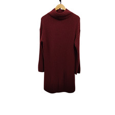Quince Mongolian Cashmere Ribbed Turtleneck Mini Dress Rich Burgundy M