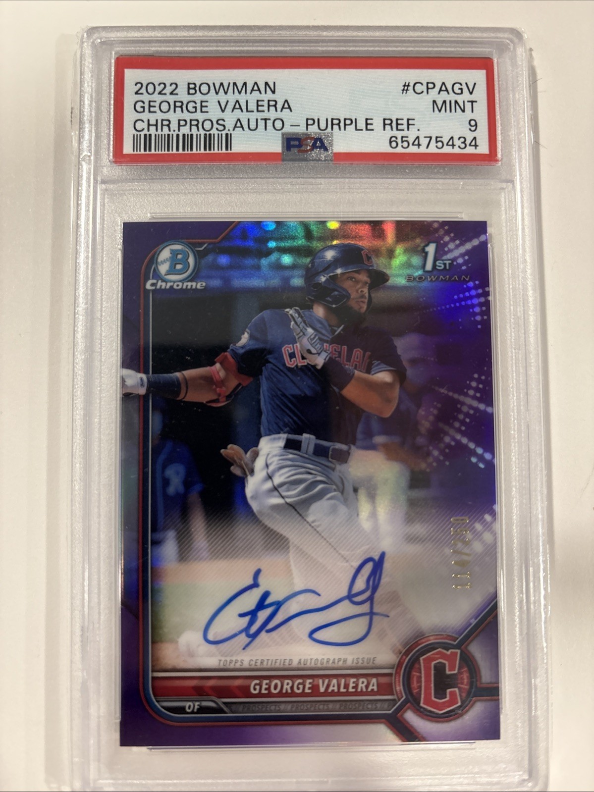 GEORGE VALERA 2022 Bowman Chrome 1st PURPLE AUTO /250💎PSA 9💎GUARDIANS RC📈HOT