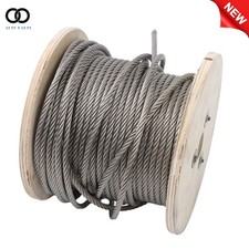 200FT 1/4" Stainless Steel Cable, 7×19 Strand Wire Rope Aircraft Cable 6400lbs