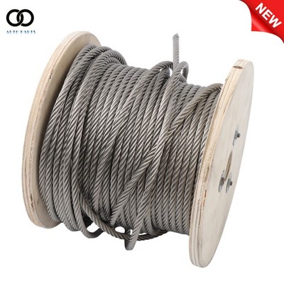200FT 1/4'' Stainless Steel Cable, 7×19 Strand Wire Rope Aircraft Cable 6400lbs