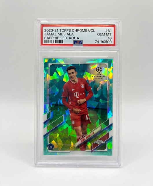 Topps 2020-21 Chrome UCL Sapphire Aqua Jamal Musiala RC #81 PSA 10 /150