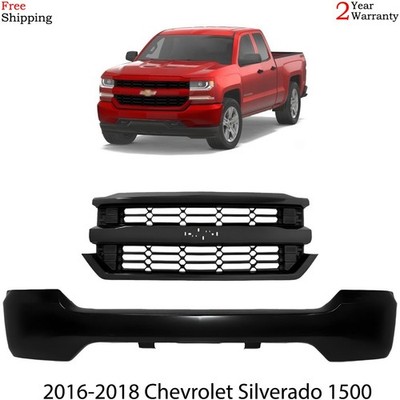 Front Bumper Paintable & Grille Assembly Kit For 2016-2018 Chevy Silverado 1500