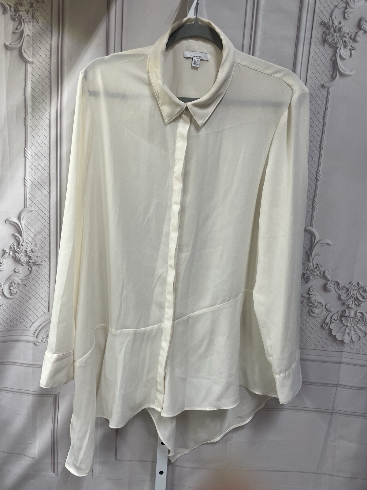 Halston Asymmetrical Button Up Cream Lagenlook Sh… - image 2