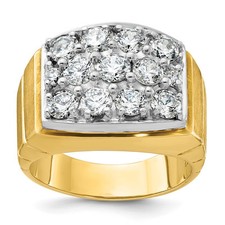 14k Two-tone Gold Polished  Grooved 3 Ct Diamond Cluster Ring Size 10 for Men's