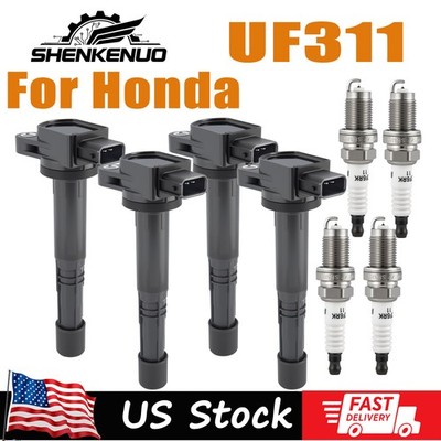 4 Ignition Coils+4 Spark Plug Set 30520-PNA-007 for 02-06 Honda 2.4L C1382 UF311
