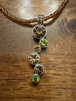 Lia Sophia  Root Beer Float  Orange Beads Cut Crystals Pendant Necklace