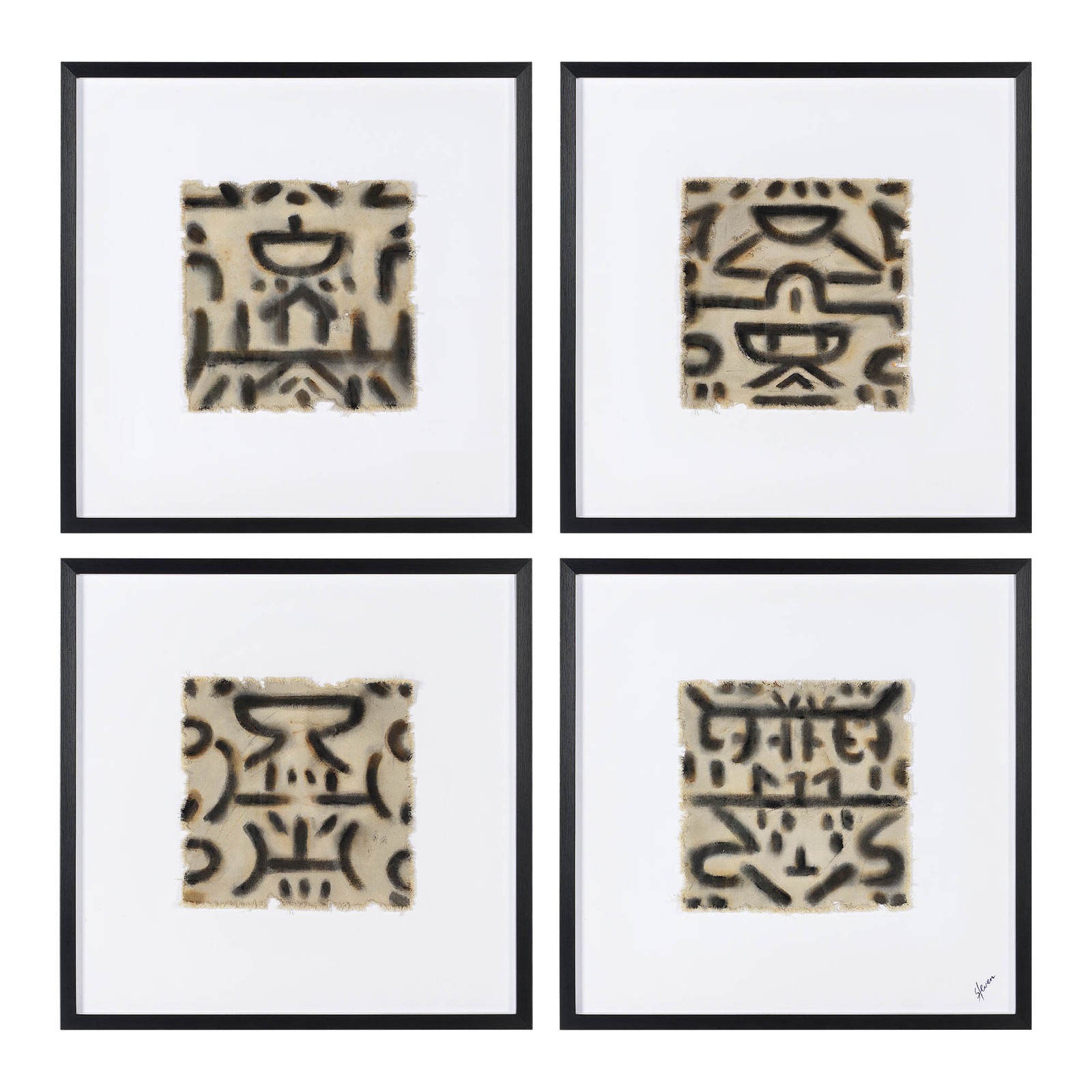 Ren Wil W6724 Ktir 24" x 24" Framed Abstract Painting - Set of 4 - Off White