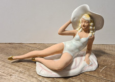 Vintage Porzellan Figur Frau im Badeanzug, Badenixe Lippelsdorf Art Deco Design