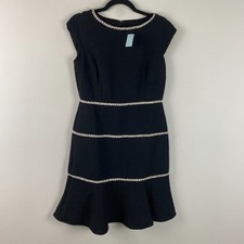 Ann Taylor Black Tweed Fit Flare Dress Size 4P Cap Sleeve Flounce